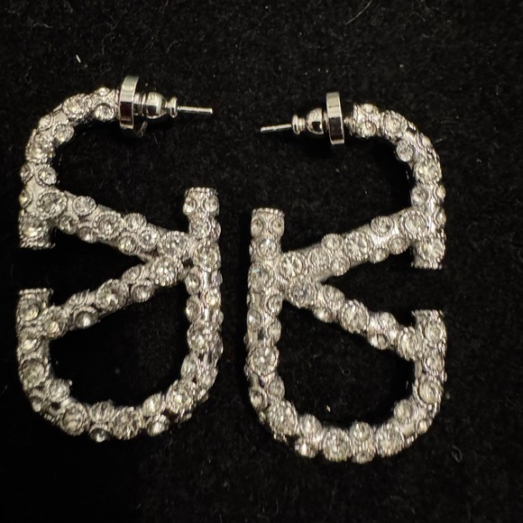Valentino Jewelry - Valentino Silver Crystal Logo Earrings